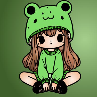 a girl wearing a frog hat and some frog socks