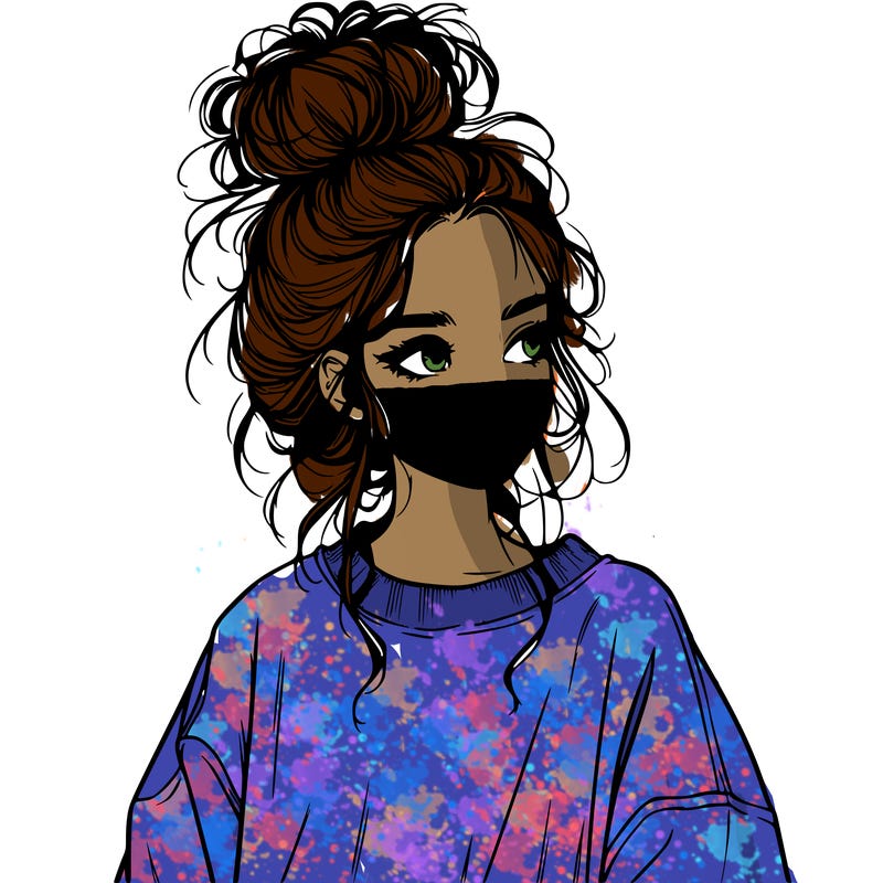 realistic girl with messy bun and oversized clothing