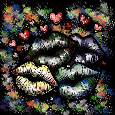 realistic  a bunch lips with hearts