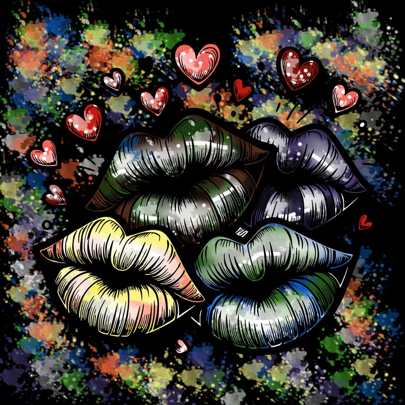 realistic  a bunch lips with hearts