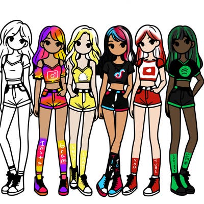 a group of girls wearing crop tops and shorts