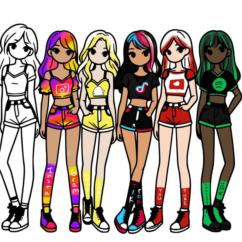 a group of girls wearing crop tops and shorts