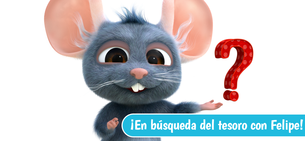 Canciones InfantiIes - Felipe the mouse character in a treasure hunt game from the Dave and Ava Spanish app