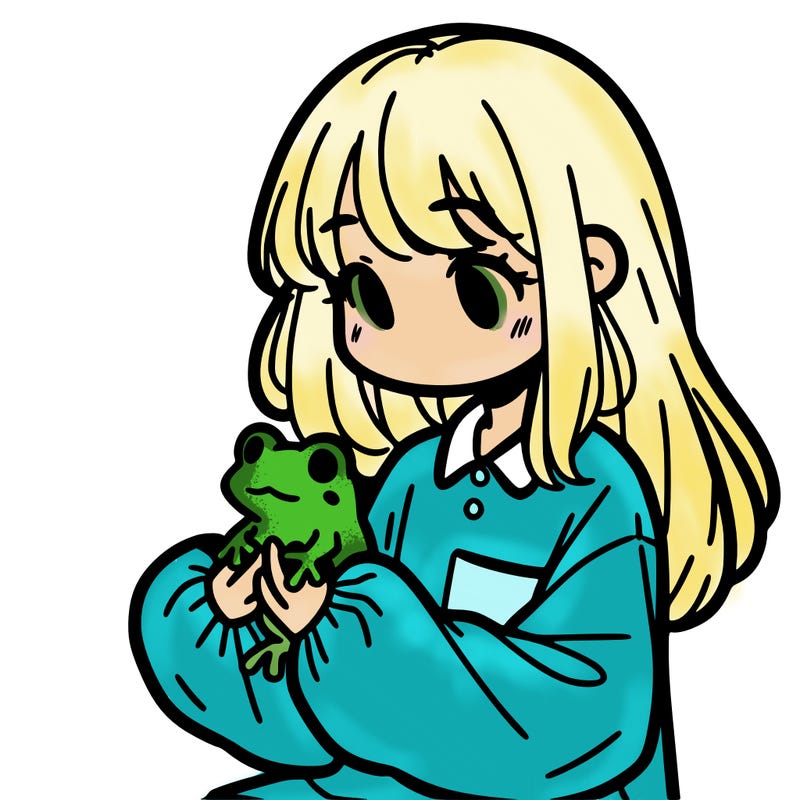 girl with long hair and a oversized shirt. and she is holding a frog