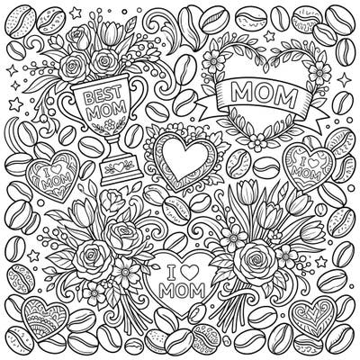 Surprise Mom with a personalized, hand-colored masterpiece! This intricate Mother's Day design blends coffee beans, beautiful blooms, and loving sentiments for a truly special gift.