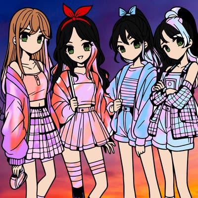 teen manga girls group of 4