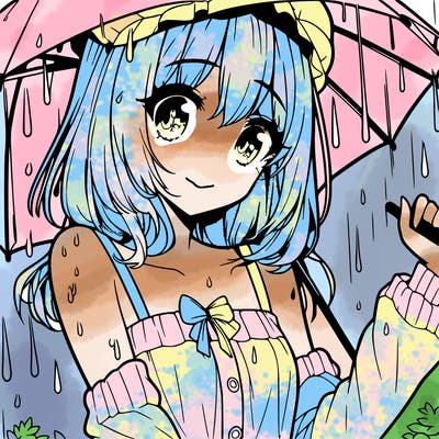 pretty anime girl in the rain