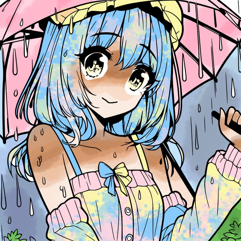 pretty anime girl in the rain