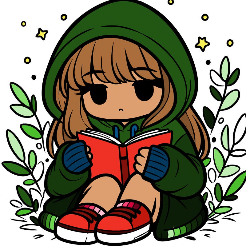 girl in oversized hoodie reading a book