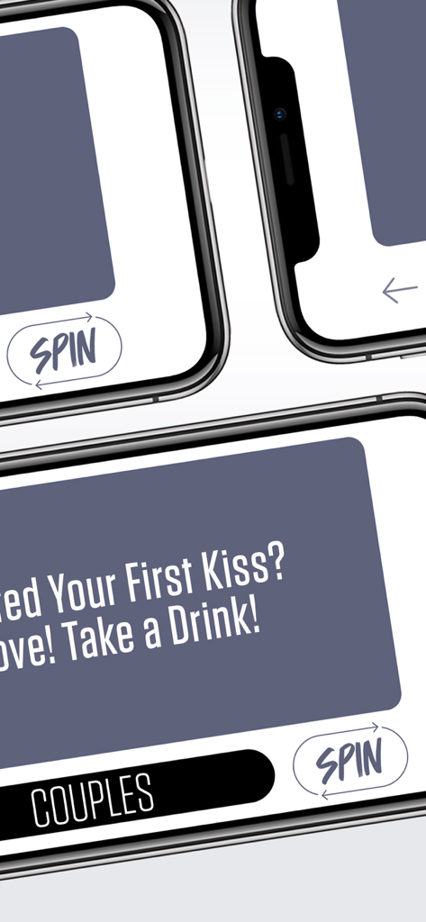 Doubles飲酒ゲーム（2人用）のスクリーンショット。カップルカテゴリとインタラクティブなプロンプトが表示されています。