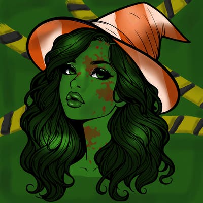 realistic witch girl with wavy hair and lips