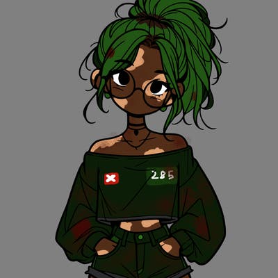 girl with a messy ponytail glasses a baggy crop top and jean shorts