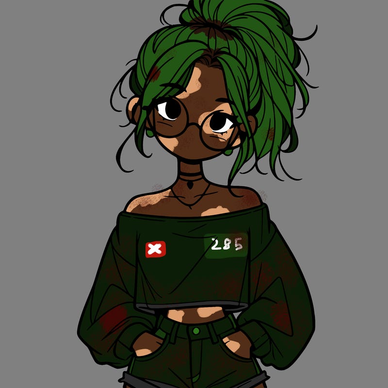 girl with a messy ponytail glasses a baggy crop top and jean shorts