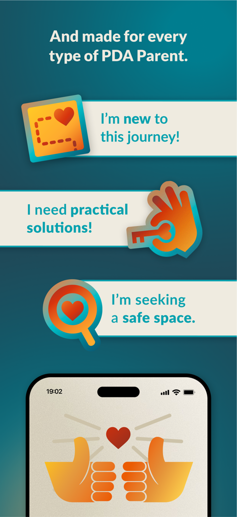 PDA Pro for Demand Avoidance - Interface d'application mobile affichant les catégories de soutien pour les parents d'enfants souffrant d'évitement des demandes