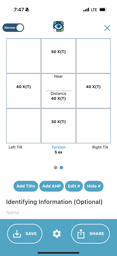 9 Gaze - Una interfaz de cuadrícula clínica en la aplicación 9 Gaze para documentar la motilidad ocular y las medidas de estrabismo