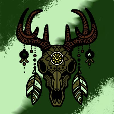 deer skull with indian culture design