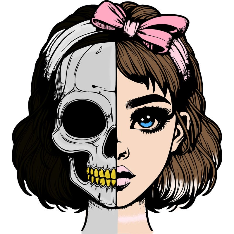 realistic girl with half skull mask