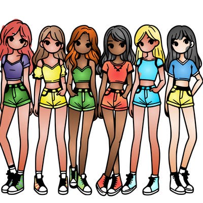 a group of girls wearing crop tops and shorts