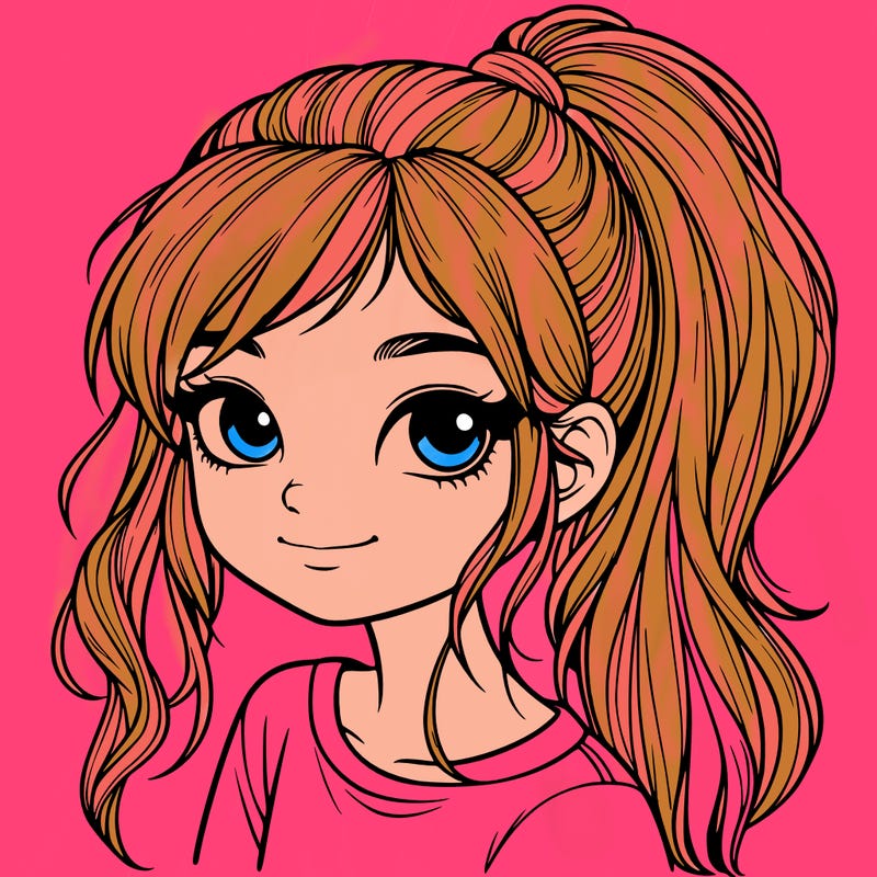 realistic girl with ponytail