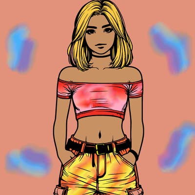 realistic teenage girl with a crop top and cargo jeans
