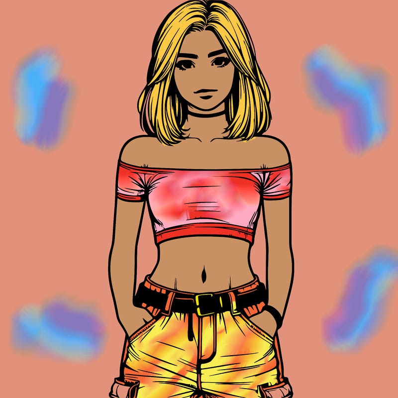 realistic teenage girl with a crop top and cargo jeans