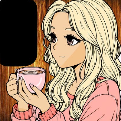 realistic girl drinking coffee