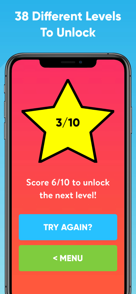 Captura de tela do jogo Teste Estúpido mostrando uma pontuação de três de dez com uma opção para tentar novamente