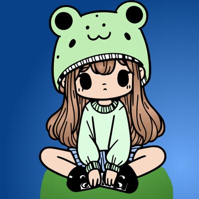 a girl wearing a frog hat and some frog socks