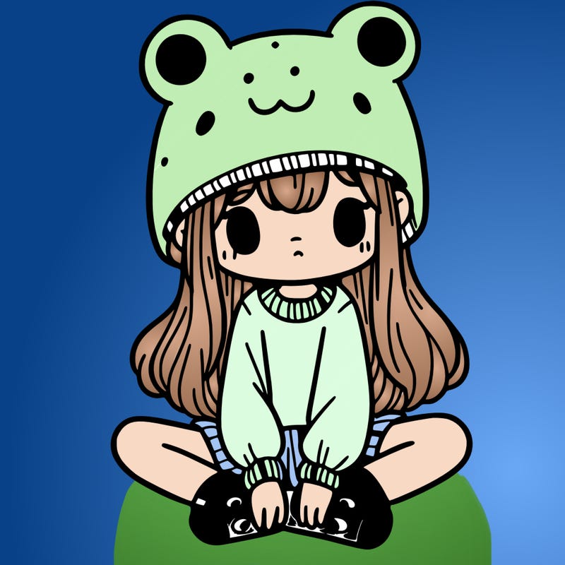 a girl wearing a frog hat and some frog socks
