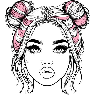 realistic girl with two buns on her hair and lips
