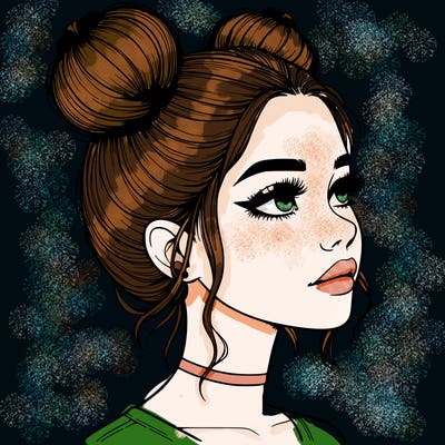 realistic girl with buns on the top of her head