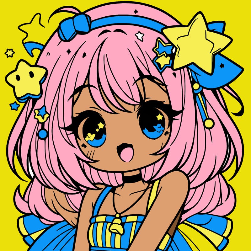 cute anime girl with star accessories