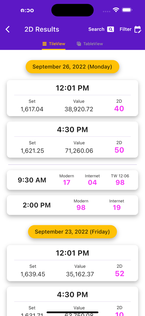MM 2D3D - MM 2D3Dアプリ画面、2D宝くじ結果とタイ証券取引所データを表示