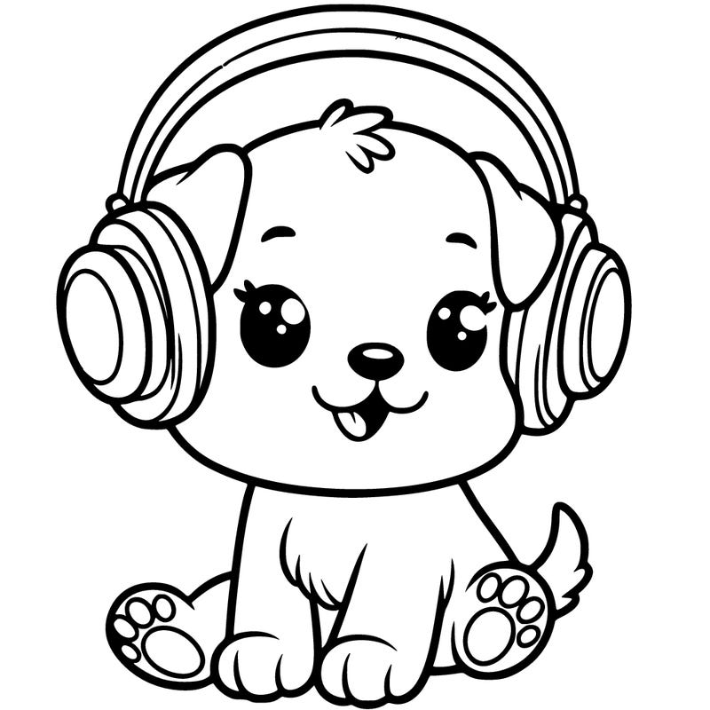 cute puppy with headphones on
