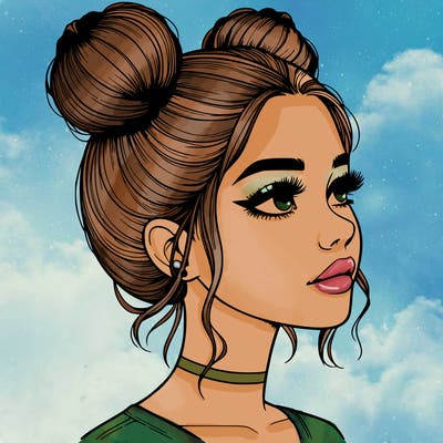 realistic girl with buns on the top of her head