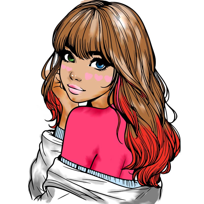 realistic girl with bangs looking over her shoulder