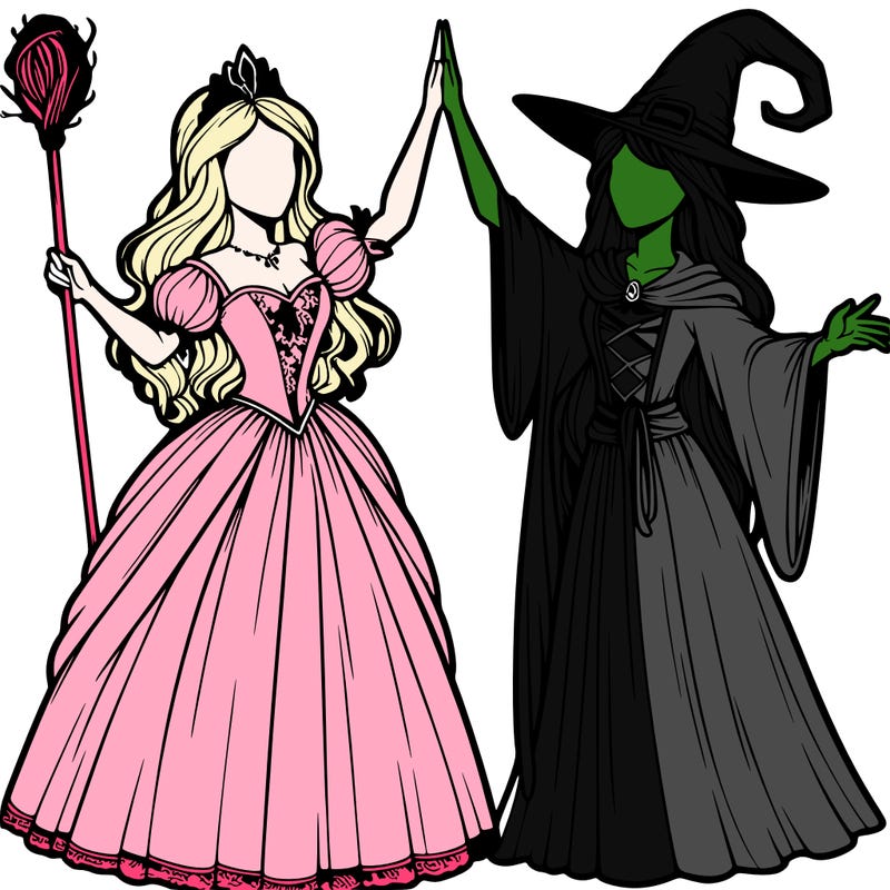 detailed realistic split of a princess and a witch