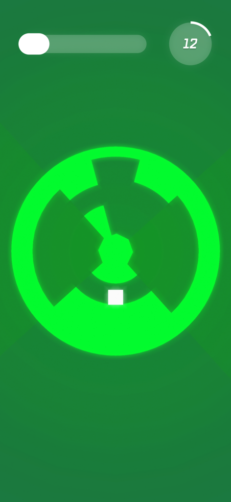 O-VOID - A screenshot of O-VOID gameplay showing a white square character inside a glowing green geometric circle