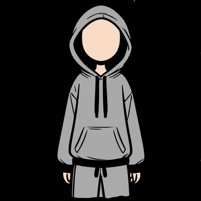 faceless girl in a tracksuit with a hood on and no hair