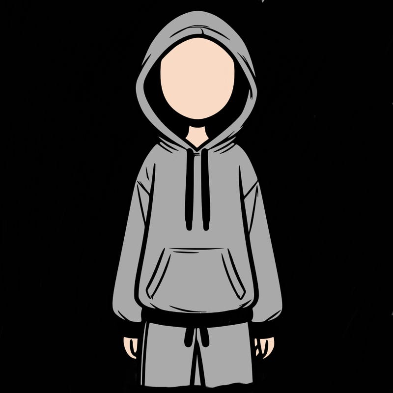 faceless girl in a tracksuit with a hood on and no hair