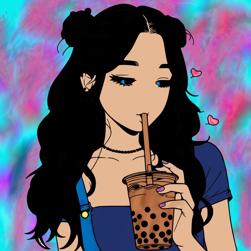 aesthetic realistic girl with boba