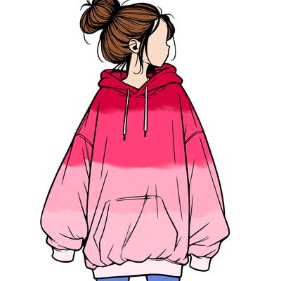 realistic girl with a oversized sweatshirt on and a bun