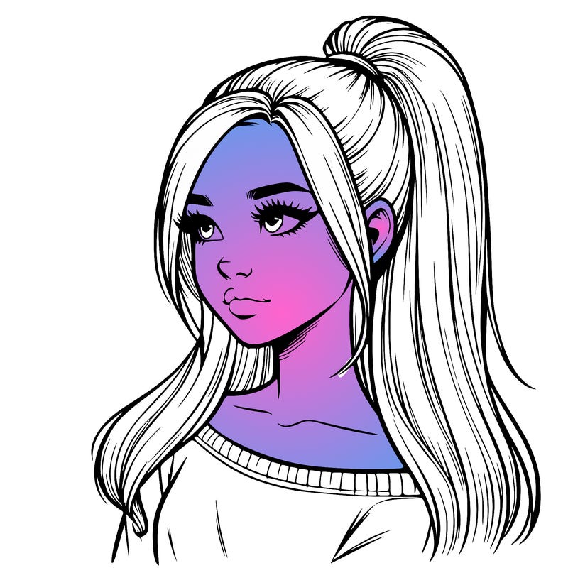 realistic girl with a high ponytail