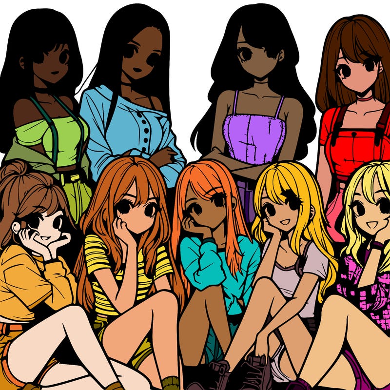 group of 9 teenage girls realistic manga