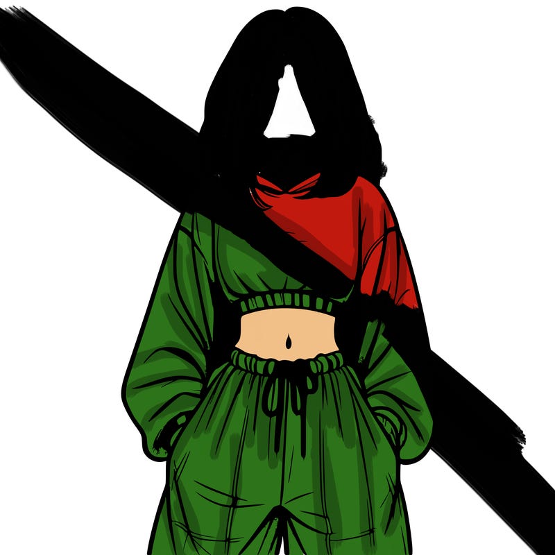 realistic girl faceless with baggy pants and a crop top