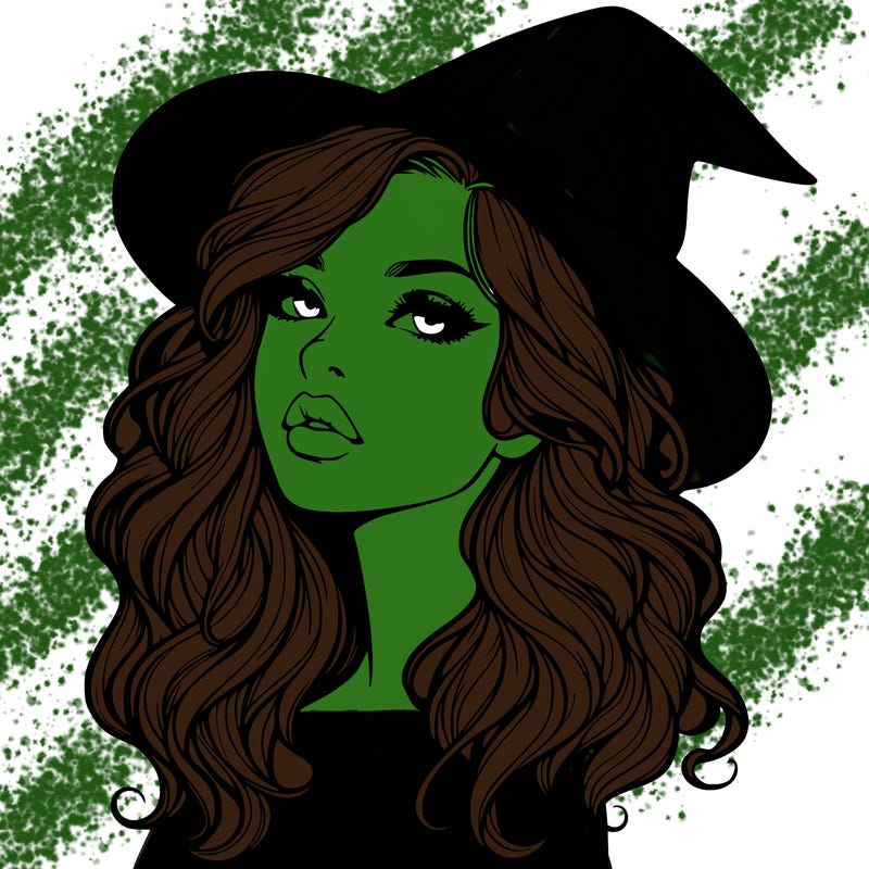 realistic witch girl with wavy hair and lips