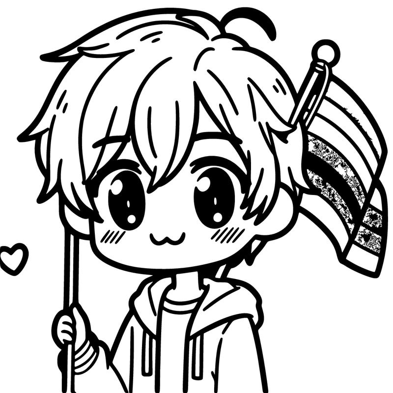 cute anime boy with a gay flag