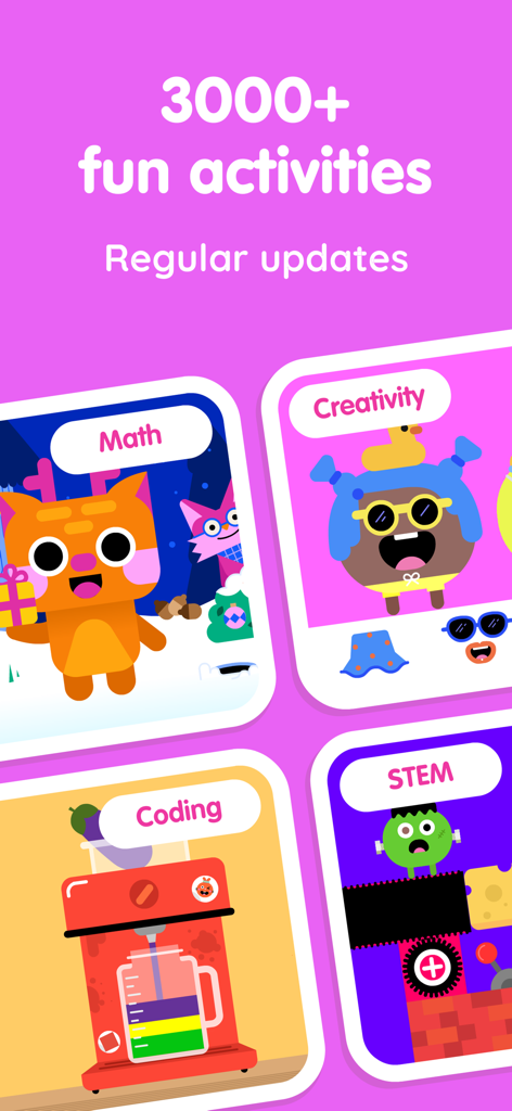 Thinkrolls educational games interface showing math coding creativity and STEM activities