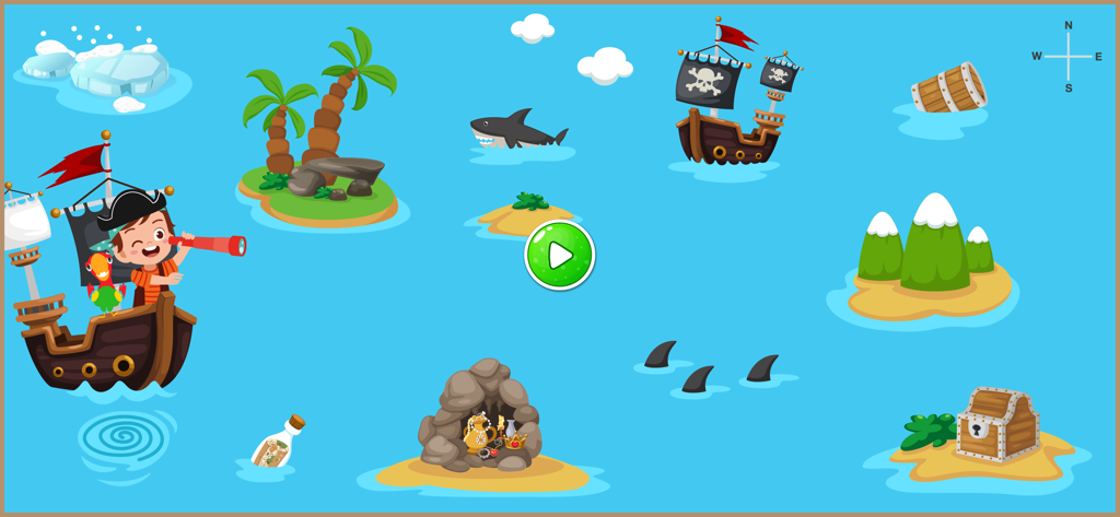 Voca Tooki - Learn English - A colorful pirate themed interactive world map for language learning