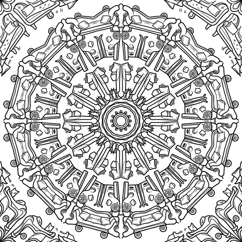 Unwind with this unique coloring page featuring a beautiful circular mandala design made entirely of elegant chaise lounges. Explore the symmetrical patterns and intricate details as you bring this relaxing scene to life with your favorite colors.